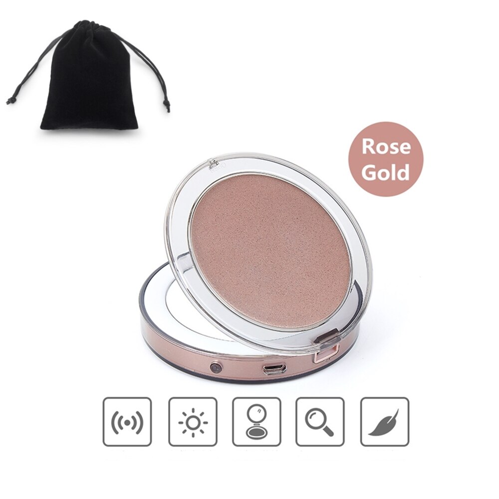 Espejo de maquillaje plegable con luz led 5 veces aumento espejo cosmético anillo de belleza espejo de luz foto Luz de relleno espejos pequeños: Gold with bag