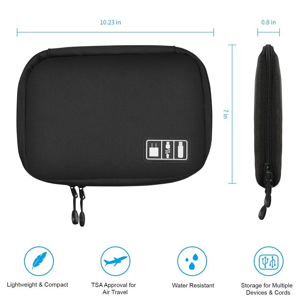 Ascromy reis-elektronica organizer tas voor oordopjes, oplader, kabelopwinder, flashdrive, harde schijf, sd-kaart, powerbank