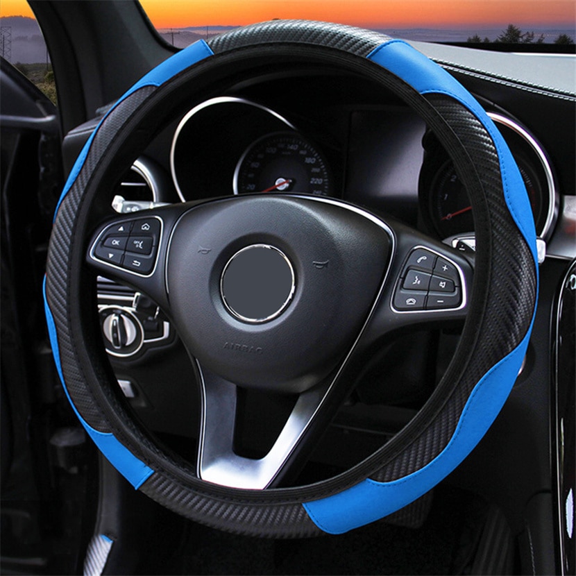 Lederen Auto Stuurhoes Voor Peugeot 207 206 208 307 308 Sw 3008 301 508 5008 Rifter auto Accessoires Interieur: Blauw