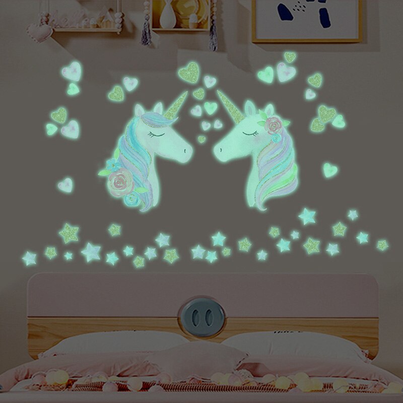 Eenhoorn Lichtgevende Muurstickers Kleurrijke Eenhoorn Glow In The Dark Muurstickers Voor Kinderkamer Slaapkamer Woonkamer Nursery Party