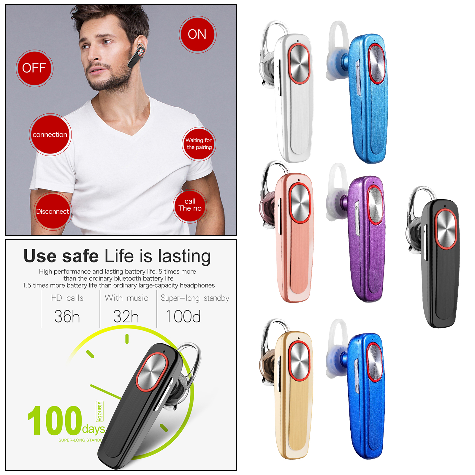 Bluetooth Lange Standby Headset Met Ingebouwde Microfoon 20 Uur Praten Opladen Case Laptop Rijden Voor Business Kantoor Truck