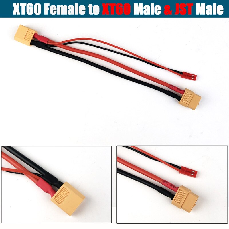 1PCS XT60 Parallel Battery Connector Cable Dual Extension Y Splitter Silicone Wire: XT60 M to XT60 JST
