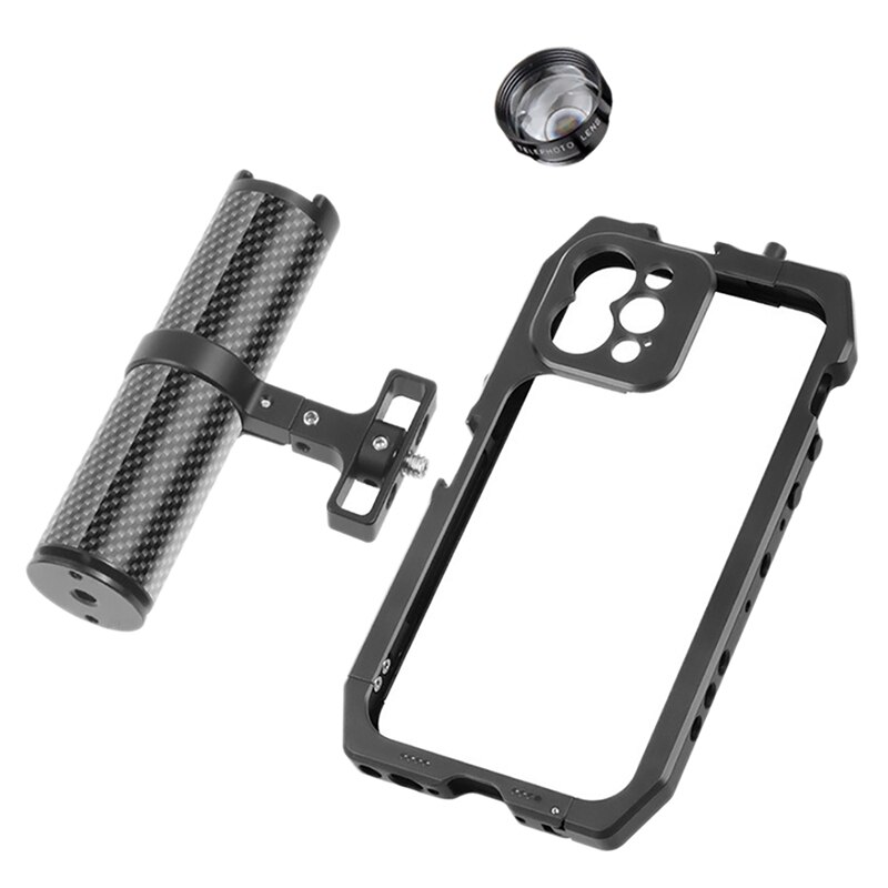 Handykäfig, smartphone-video-rig, mobiler käfig für iphone 12/ 12 pro, handykäfig mit blitzschuh und 1/4 gewindebohrungen: Weiß