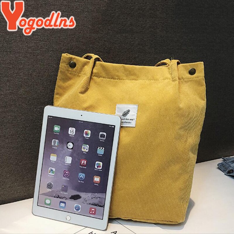 Yogodlns kvinder fløjlsbukser skuldertaske bomuld canvas stor afslappet kvindelig øko crossbody taske dame vintage rejsetasker