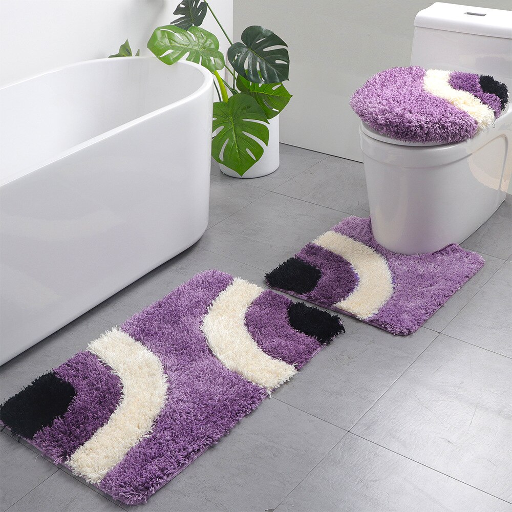 Europese geometrische abstracte flockmatset voor thuis toilet waterabsorberende antislipmat u-kussencombinatie driedelige badmat