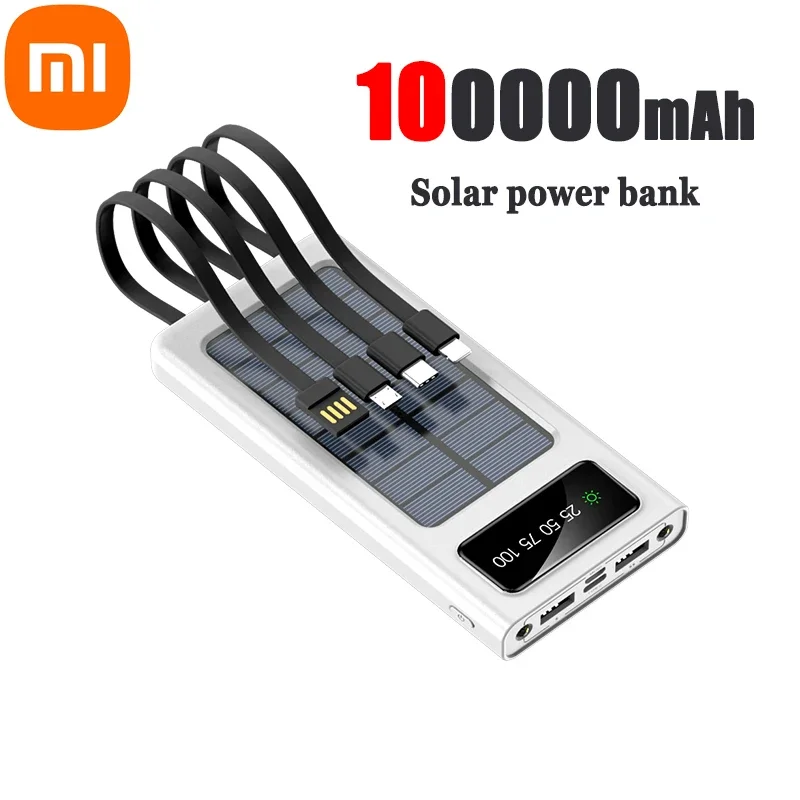 Xiaomi 200000mAh Solar Power Bank Ultra Capacity USB 4 in1 Super Fast Charging USB TypeC LED Light Outdoor Power Bank For iPhone: Silver