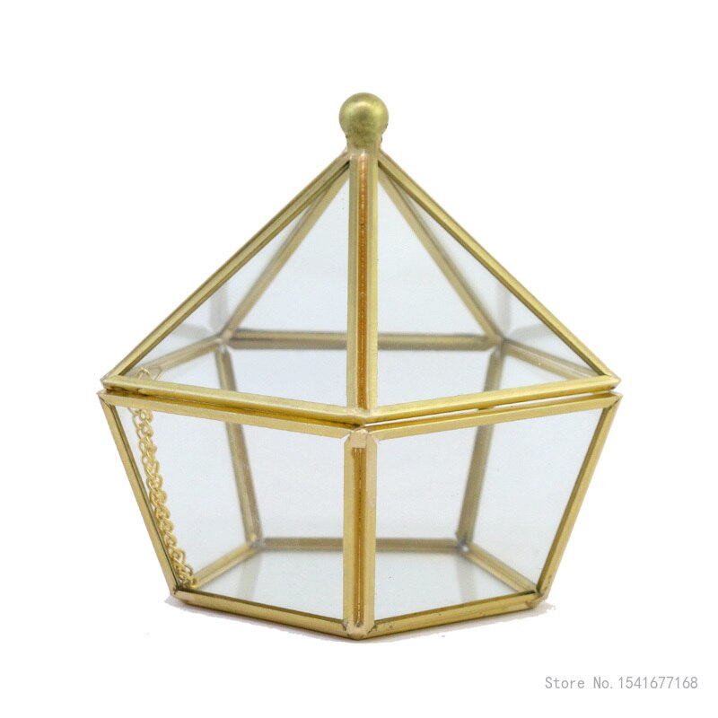 diamond shape storage box Phnom Penh geometric glass flower room cosmetics jewelry box glass + brass crafts ornaments