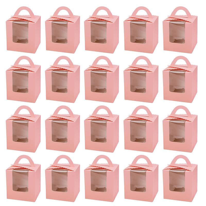 20 st söt mini kex godis låda enkel muffinslåda bärbar fönster cupcake låda mousse lera pudding flaska förpackningsmugg: Rosa