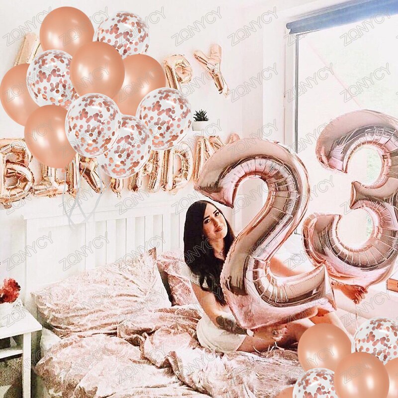 12Pcs/lot Rose Gold Number Foil Balloons Happy Birthday Balloons Baby Shower Kids 1st Birthday Party Decorations Number Balloons