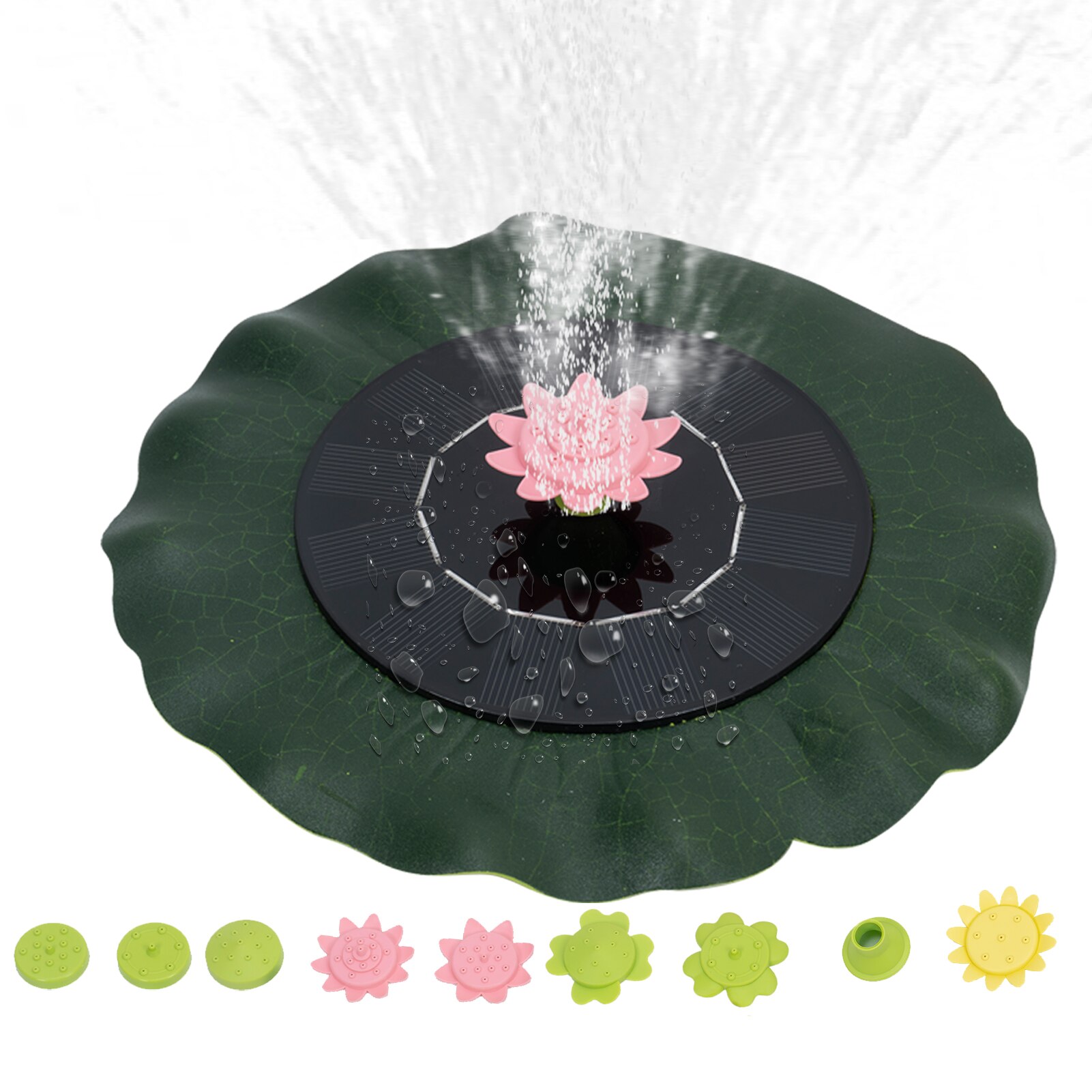 Lotus leaf Fountain with 9 Nozzles Solar Powered Floating Circle Fountain Pump Free Standing Garden Fountain Pump for Bird Bath