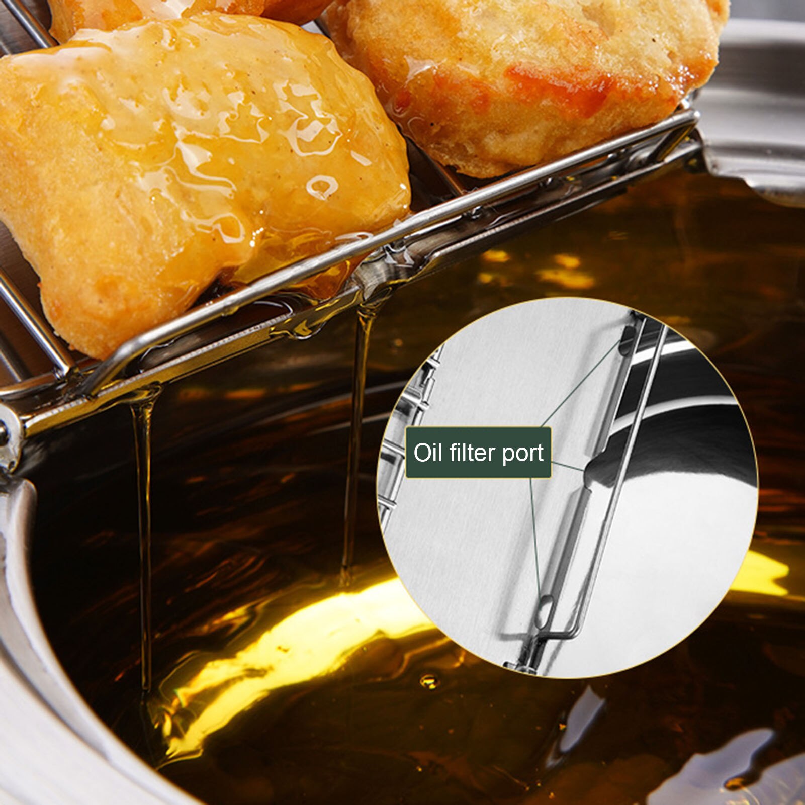 Turkije Drumsticks, Kip Vleugels, Frieten Tempura Frituren Pot Rvs Friteuse Met Thermometer, olie Druppelen Rek