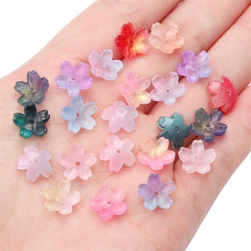 10 Uds. Cuentas sueltas degradadas de vidrio de 11mm, cuentas de flor de cerezo para hacer bricolaje, pulsera, collar, pendientes, accesorios