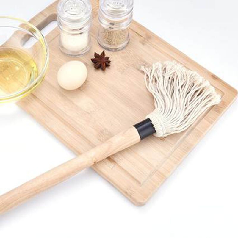 BBQ Grill Basting Mop Barbecue Brush Wooden Long Handle with Removable Brush Easy To Dip