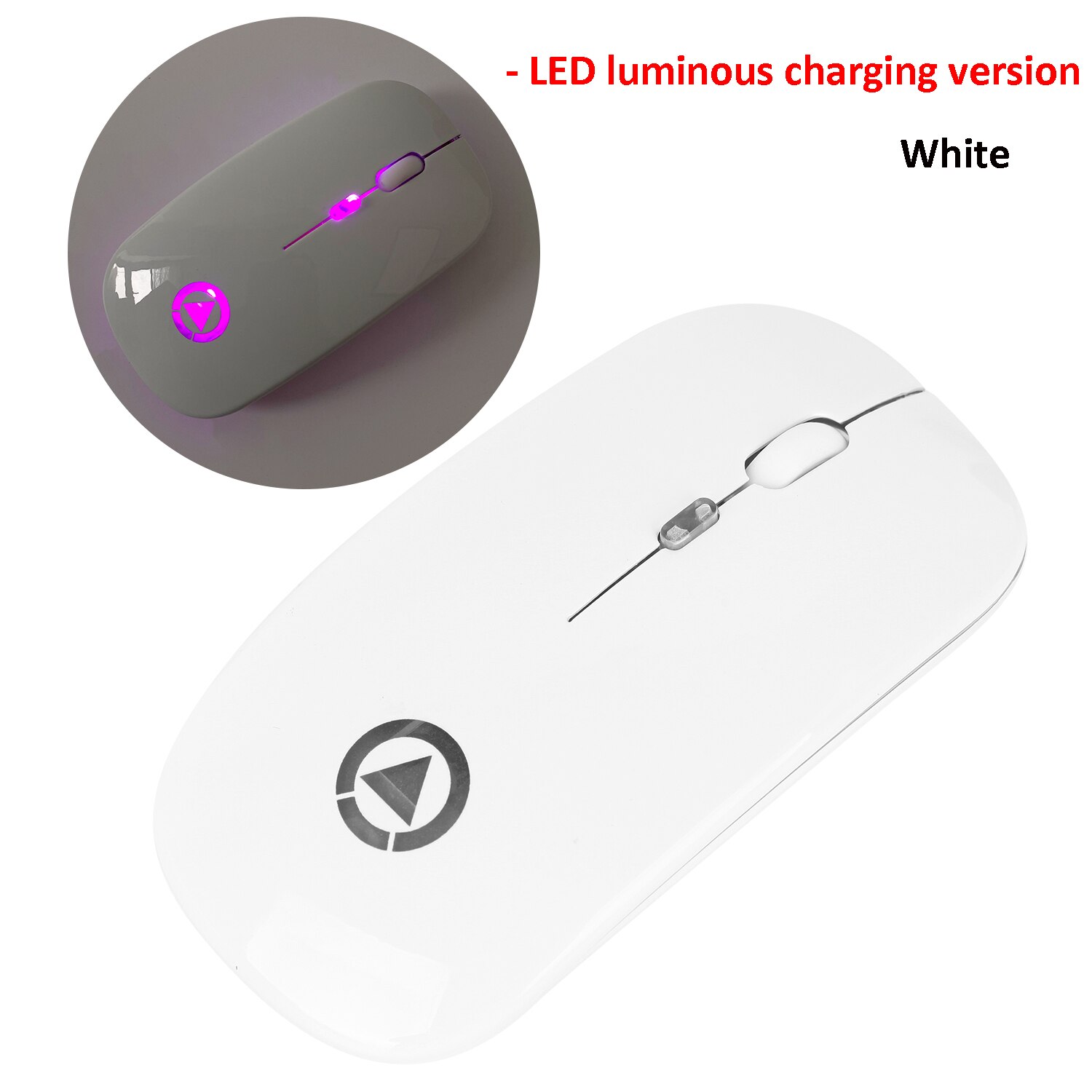 Ultra-thin LED Light Rechargeable & Battery Mouse 2.4GHz Digital Wireless Mute USB Optical Ergonomic Game Mouse Laptop Computer: Style A - White