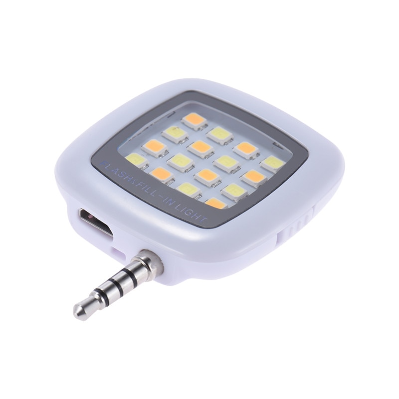 Mini Android Portable 16 Selfie Flash LED caméra lampe lumière pour iPhone Samsung Xiaomi 3.5mm prise Jack téléphones mobiles lentille