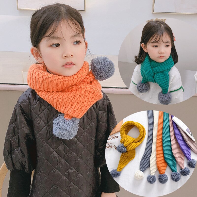 Verdikte gebreide kindersjaal effen kleur kruisstreep jongens en meisjes lange handdoek hangende bal winter warm baby haar nek