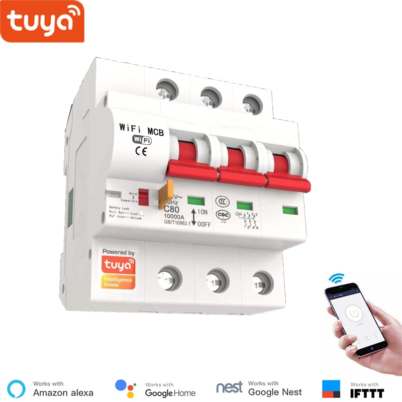 Wifi Stroomonderbreker, 40A Slimme Draadloze Afstandsbediening Iot Schakelaar, Timer Schema, Kortsluiting Bescherming, isoleren Bescherming: 3P 40A