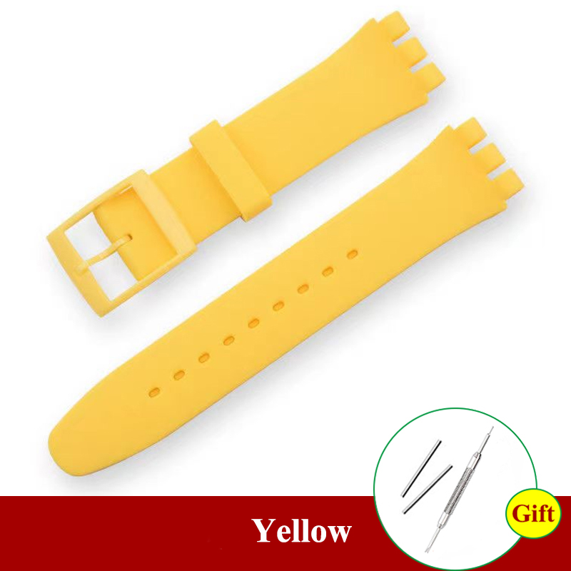 16mm 17mm 19mm 20mm Zachte Siliconen Armband Kleurrijke Horlogeband voor Swatch Horlogeband Vervanging Horloges accessoires met Tool: Antieke Zwarte / 17mm