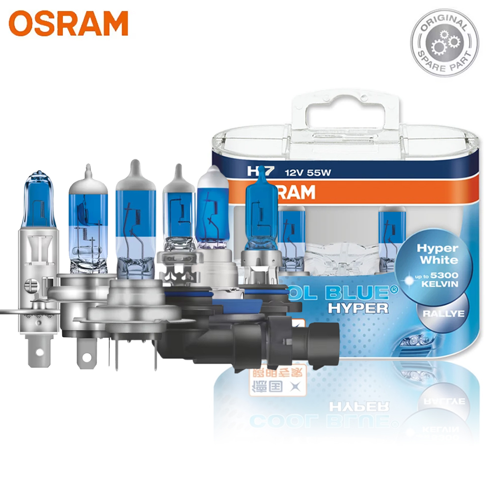 OSRAM Cool Blue Hyper H7 H4 HB2 H1 H11 HB3 9005 HB4 9006 12V 55W 5300K Faro halógeno para coche Lámpara blanca Brillo + 50% (TWIN)