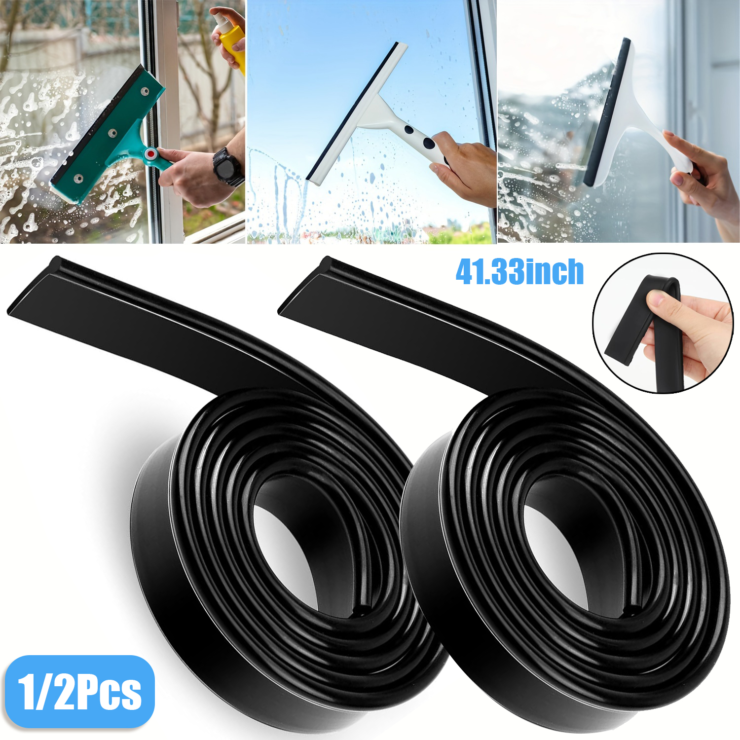 1-2Rolls Squeegee Replacement Rubber Blades 41Inch Refill Squeegee Blade Squeegee Scrubber for Glass Cleaning Window Shower Door