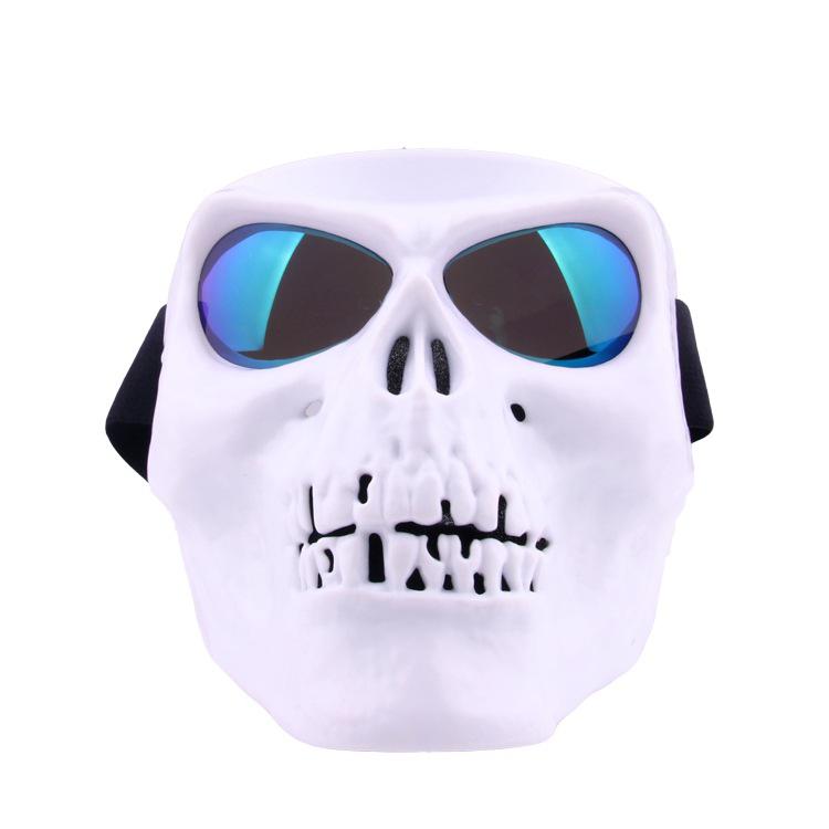 Máscara Modular de motocicleta, cascos de Scooter, máscara de motocicleta, máscara de Calavera, medio casco, gafas, máscara de esquí, gafas desmontables: White color lens