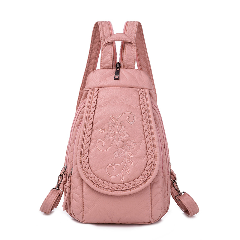 3-en-1 femmes fleurs en cuir sacs à Dos de voyage Sac à Dos dames Sac à Dos femme en cuir Sac à Dos broderie Floral: pink style 1
