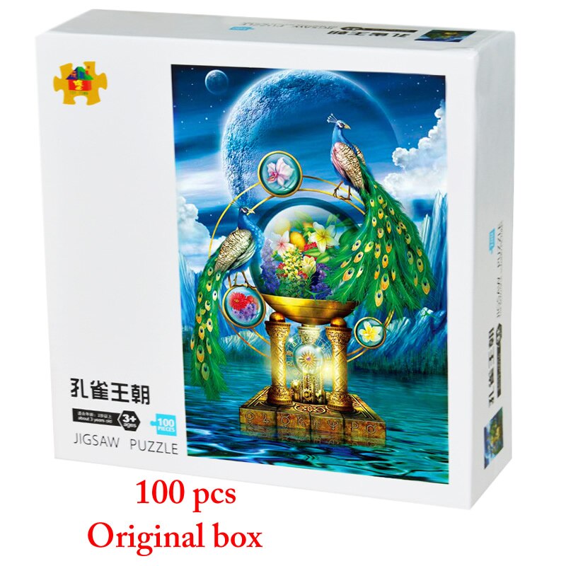 100 stücke von karton puzzle, verschiedene muster, pädagogisches pädagogisches spielzeug, geben kinder die beste geburtstag NSWOB: peacock dynasty