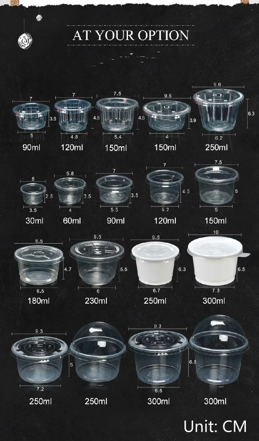 Vasos desechables de plástico para pudín, recipientes pequeños de plástico con tapa, para postre, boda, de cumpleaños, 1/2/3/4/5/6/8/10oz, 100 piezas