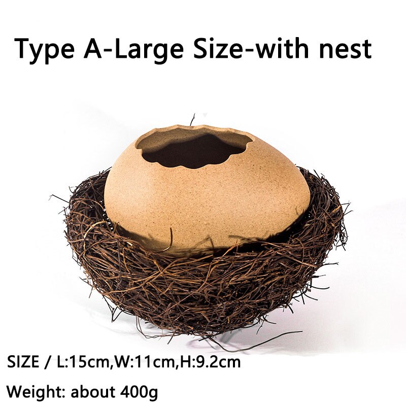 Wabi-sabi – vaisselle en céramique, coquille d&#39;œuf d&#39;oiseau, bol à soupe Dessert, assiette à crème glacée, Pot de plantes en céramique, de nouveauté, décoration de la maison: Type A-Large-Nest