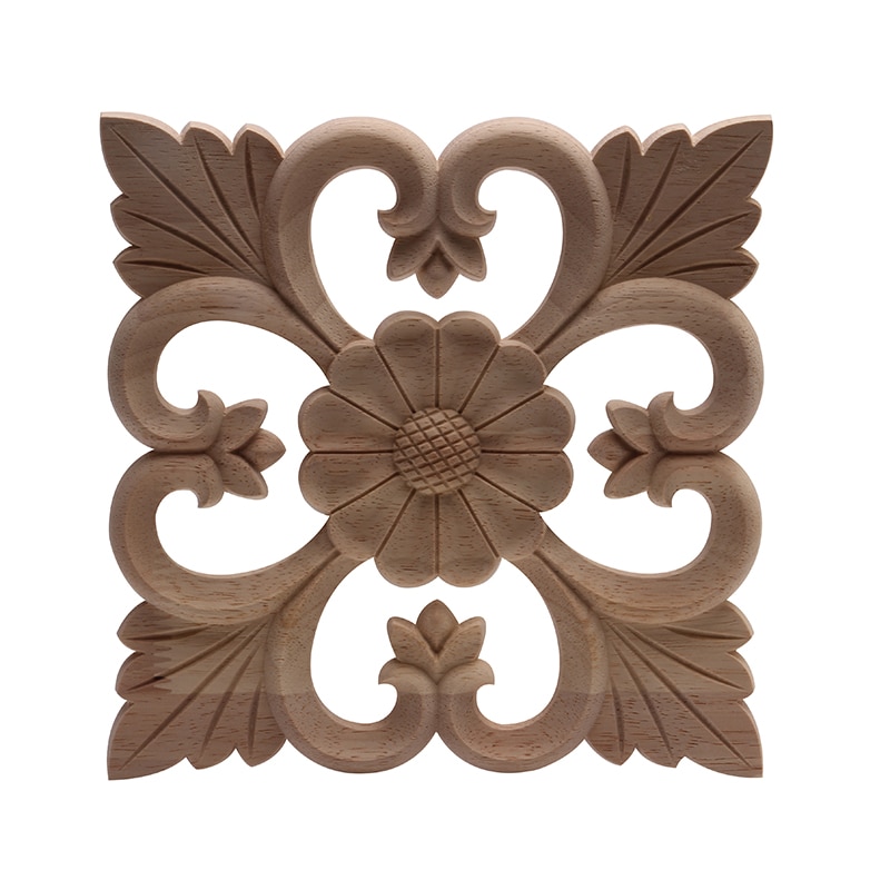 European Decals Solid Wood Flower Wardrobe TV Cabinet Door Wood Carving Flower Accessories Home Decor Long Decals