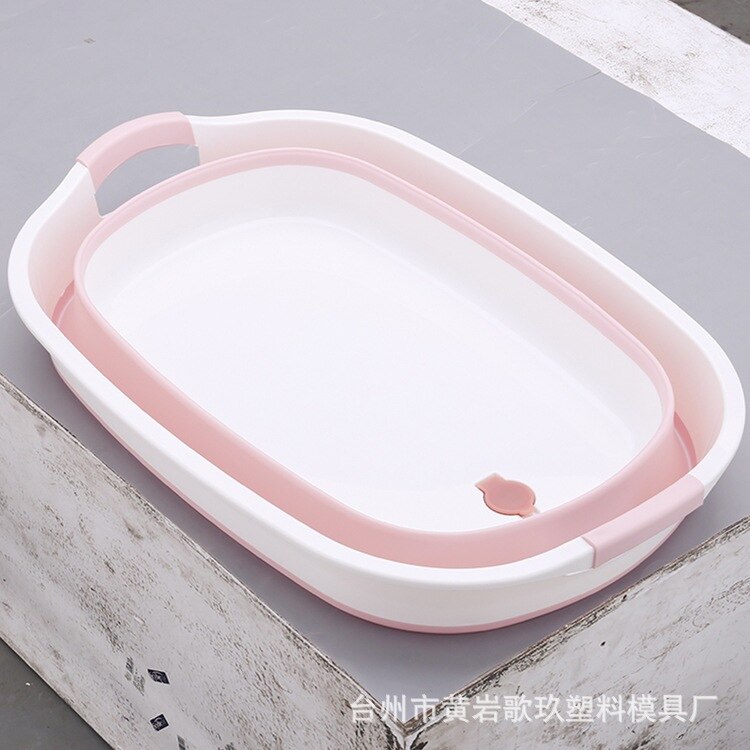 Folding Laundry Large Bason Portable Folding Household Basin Large Thick Plastic Basin Laundry Basin: Pink