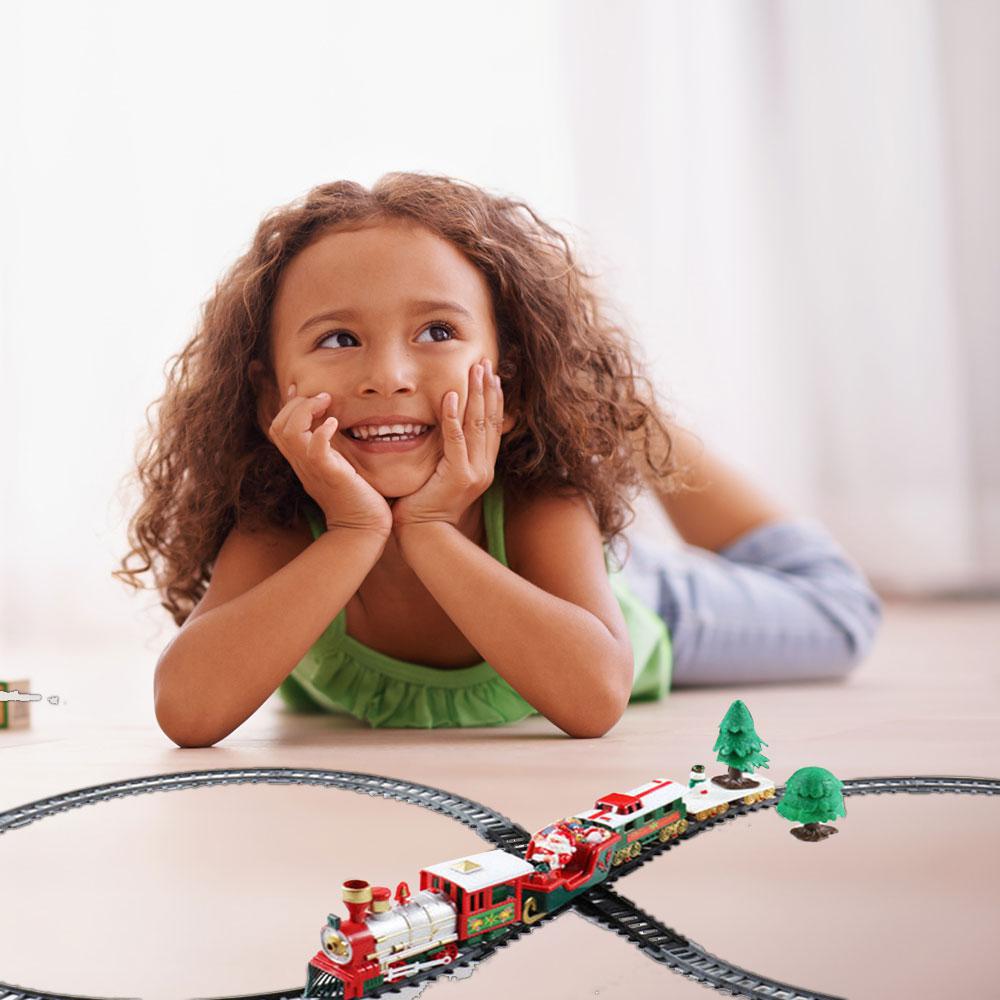 Tren de Navidad eléctrico conjunto con luces y sonidos vías de ferrocarril juego de reproducción bajo el árbol juguetes electrónicos para niños