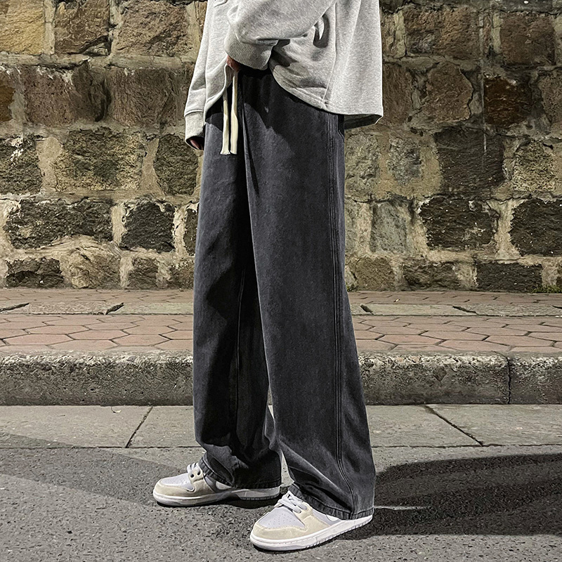 2023 männer Jeans Koreanische Ausführung Schüler lässig Hosen hoch Straße Gerade verlieren Breite Bein Jeans Schwarz Grau Blau ausgebeult Jeans: M / Himmel Blau