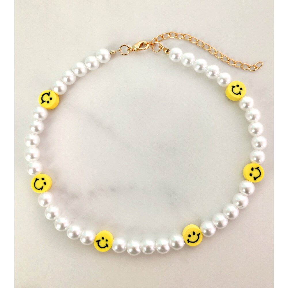 Multilayer Smiley Face Color Seed Beaded Necklaces For Women Handmade Fruit Heart Pearl String Beads Choker Summer Beach Jewelry: 062808W