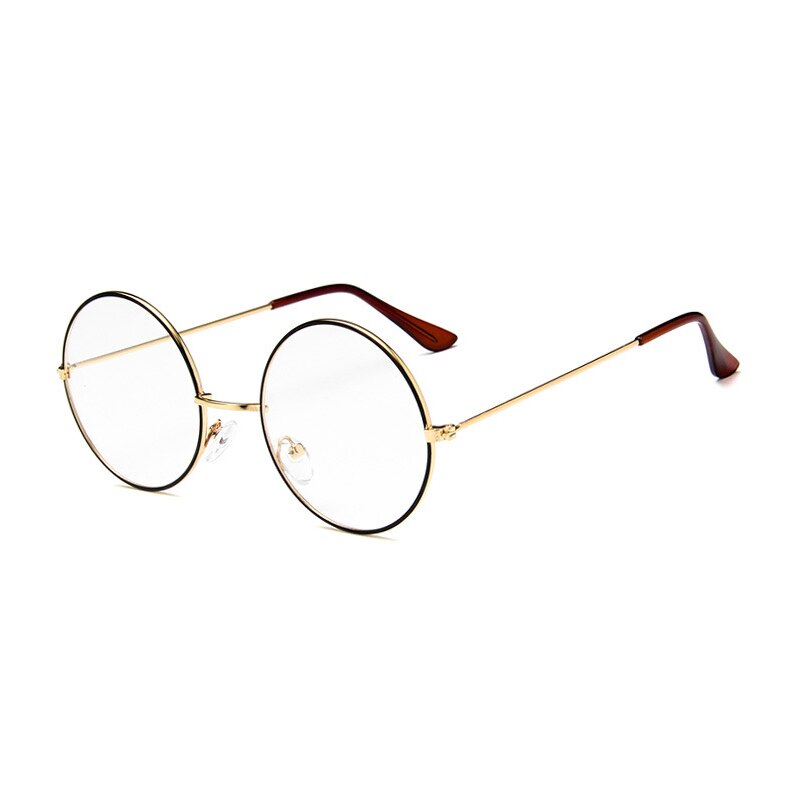 Higodoy retro stor ramme metall brille ramme klassisk årgang runde kvinner briller ramme optiske herre briller ramme gafas: Gullsort