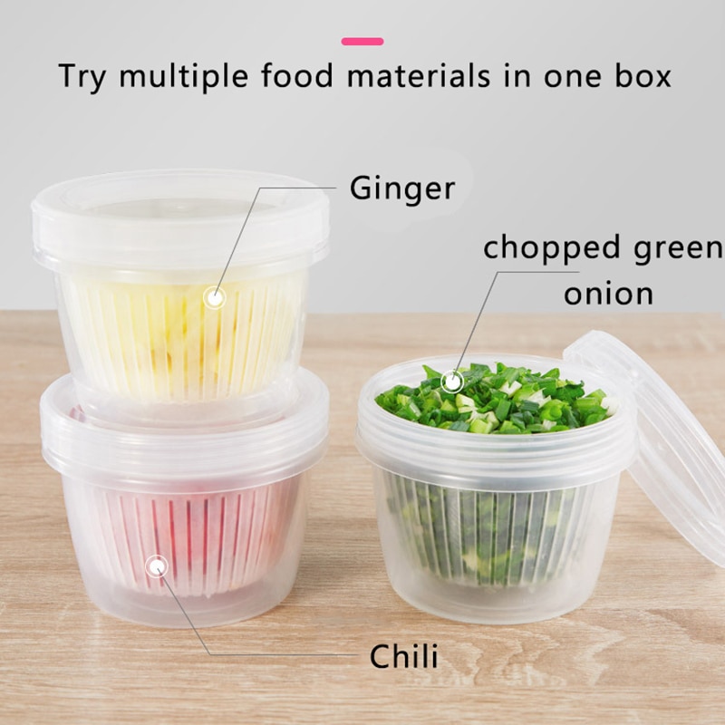 Food Fresh Storage Box Containers Drain Plate Tray Removable Kitchen Fridge Organizer Case For Keep Fruits Vegetables Meat Fish