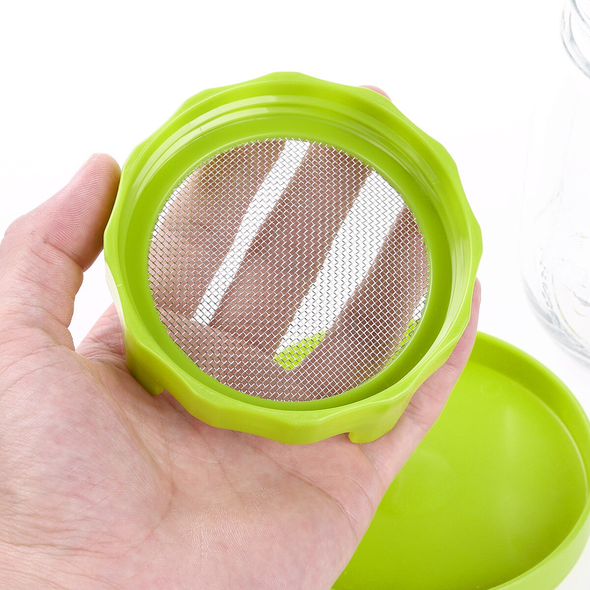 Plastic Brede Mond Mason Jar Zaad Kiemen Deksels Rvs Mesh Deksels Met Plastic Water Lade Voor Maken Organische Spruit