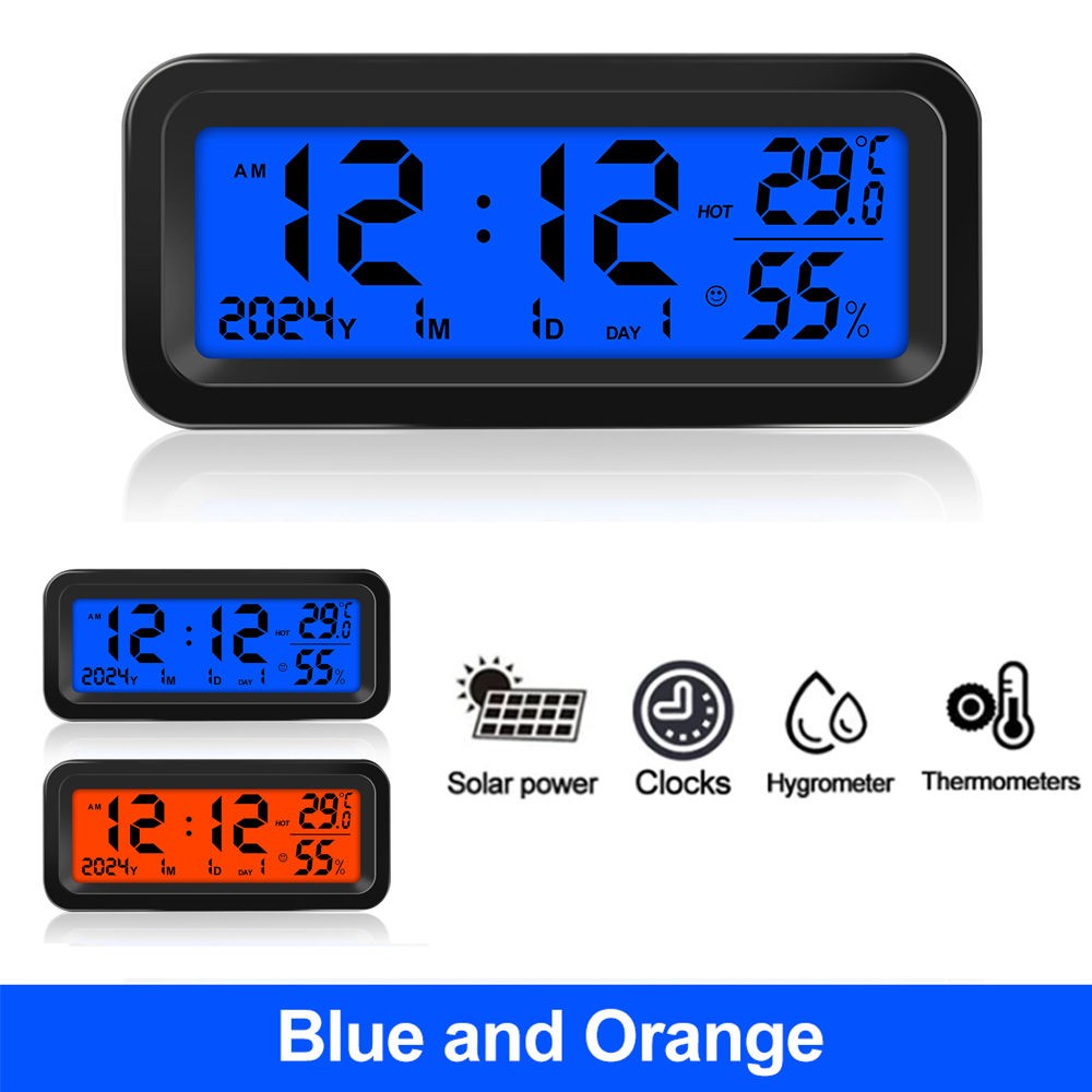 Solar- Auto Uhren Automobil Elektronische LED Digital Uhr Thermometer Hygrometer DisplayTime mit Zurück Leuchtende Auto Zubehör: Orange
