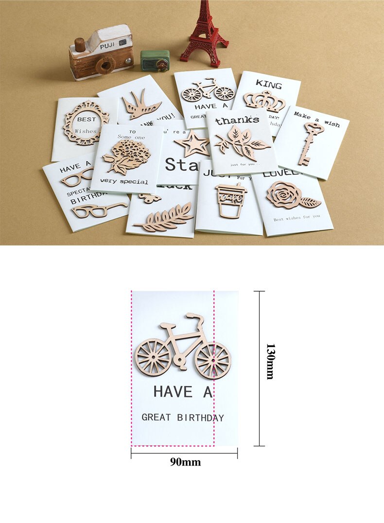 6pcs Mini Birthday Cards Wood Message Kids Party Greeting Cards