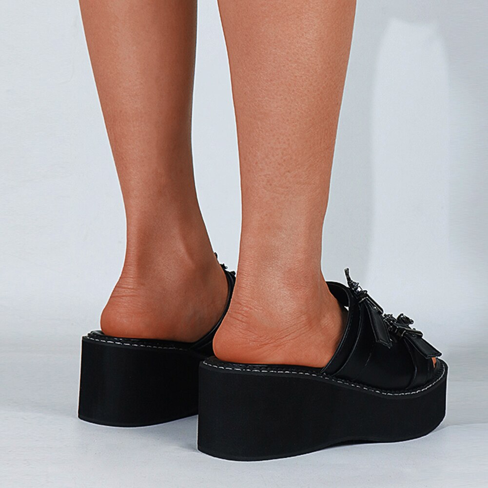 Platform Bat Gesp Slip Op Goth Open Teen Platform Zomer Vrouwen Sandalen Wiggen Gesp Leisure Casual Goth slippers