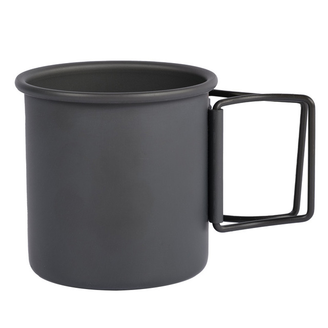Taza de Camping de aleación de aluminio, vajilla para turismo, utensilios de Picnic, equipo de cocina para exteriores, juego de utensilios de cocina para viajes y senderismo: Black