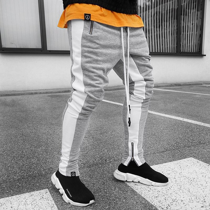 Joggers haremsbukser mænd patchwork side skinny pencil pant joggers streetwear efterår sweatpants casual tights joggingbukser mænd: Xxl (80-90kg) / Grå