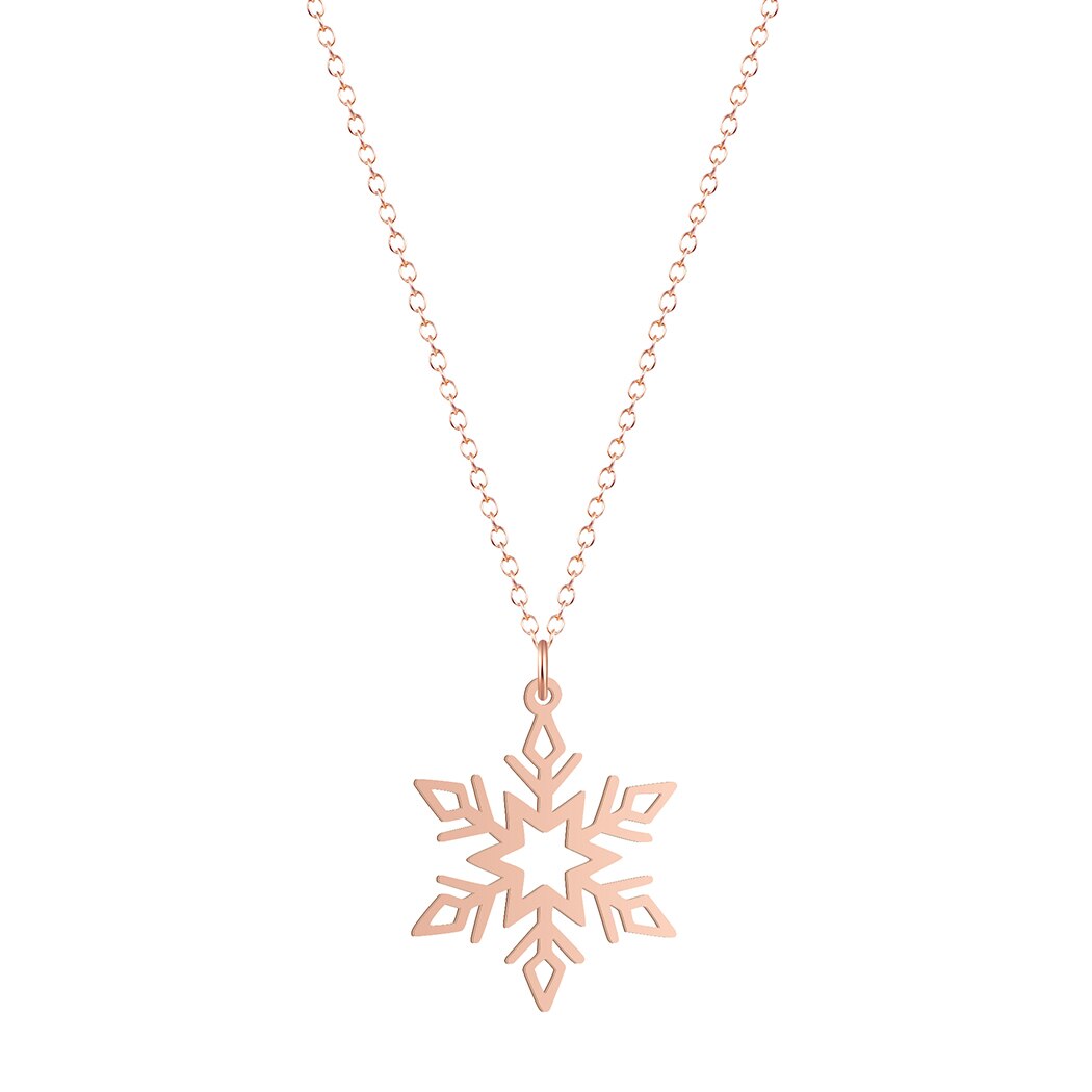 Kinitial Sowflake Anhänger Halsketten für frauen Halsband Schnee Flocke Charme Blume Halskette Schmuck Zubehör: Rose Gold Farbe