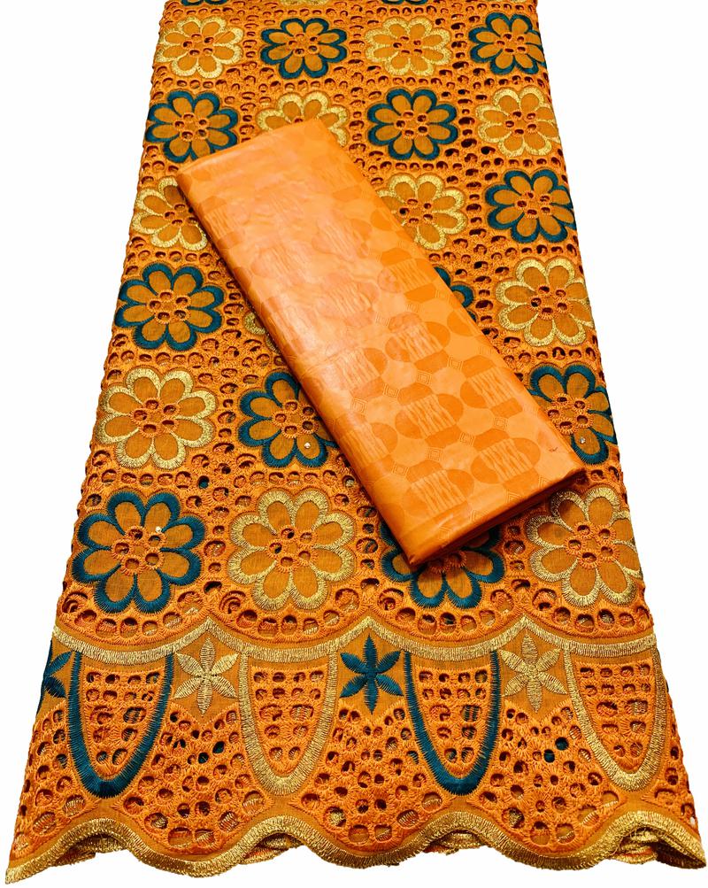 2.5 + 2.5 yards/ensemble Africain Bazin Brode Tissu Avec Tissu de Dentelle De Coton Suisse 2022 Damassé Guinée Brocart Dentelle YKM037: AS PIC10