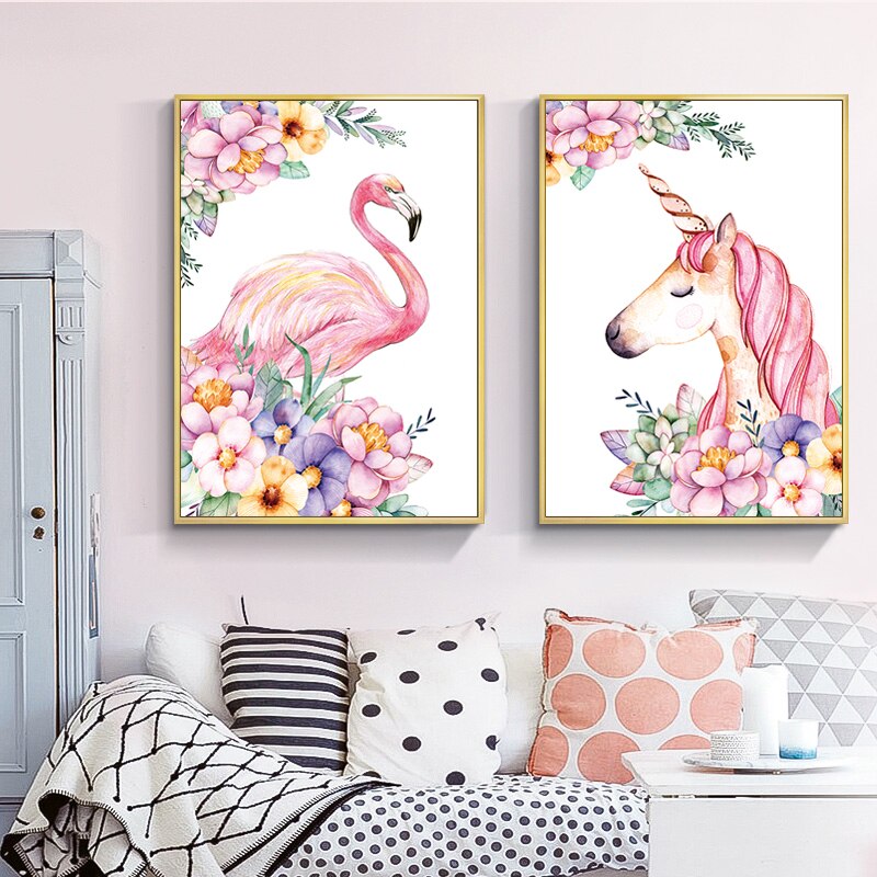Toile avec motif de licorne flamand rose 11CT | Sur toile avec impression DMC, broderies en tissu point de croix avec points de croix chinois