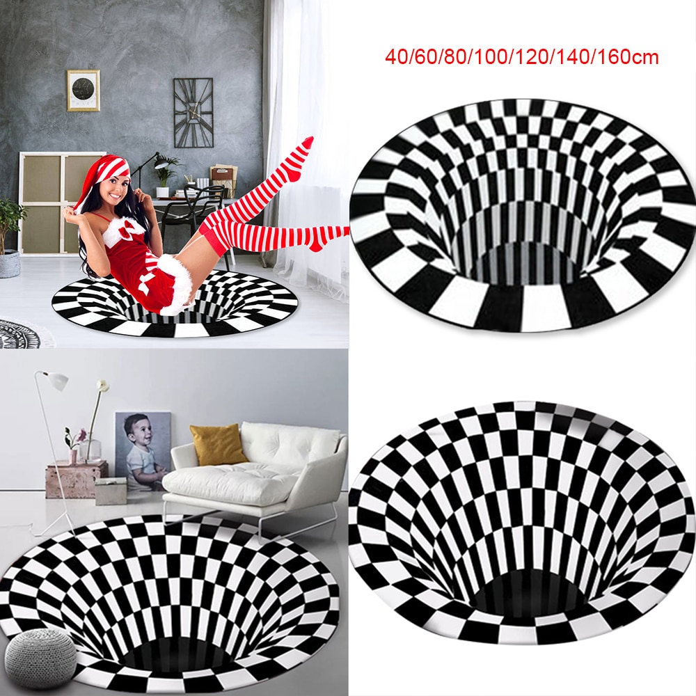 3D Vortex Visual Illusion Rug Swirl Print Optical Illusion Areas Rug Carpet Floor Pad Non-slip Doormat Blanket For Home Decor