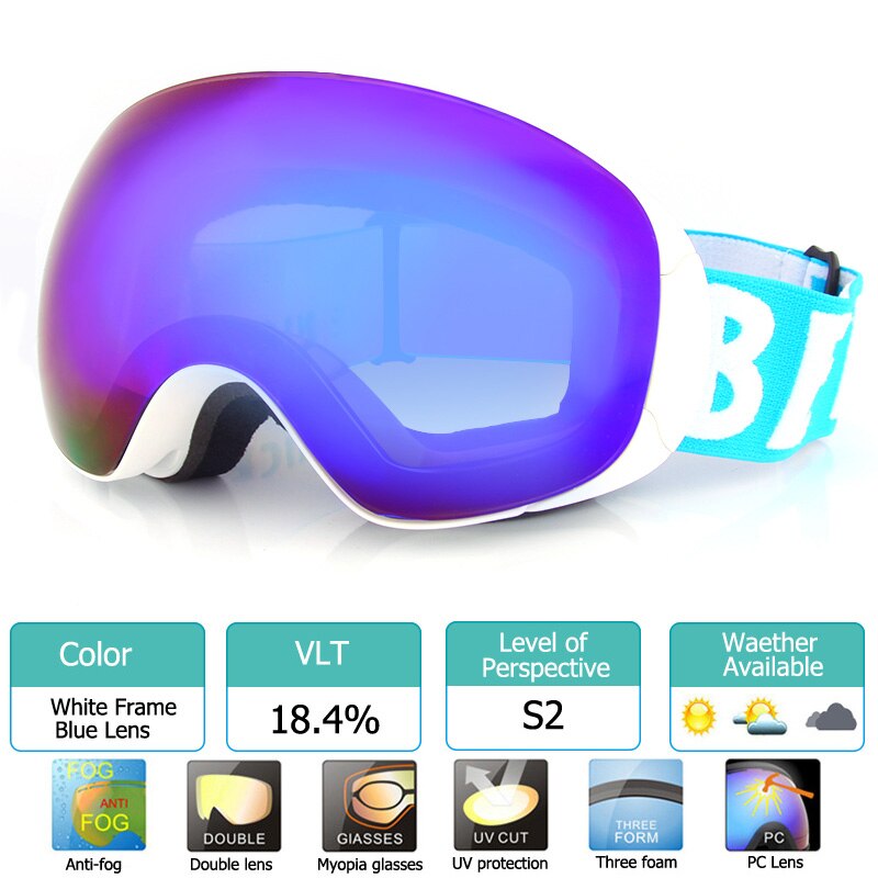 Novo óculos de esqui magnético com lente de mudança rápida uv400 proteção anti-nevoeiro snowboard óculos para homem e mulher óculos de esqui: White with Blue