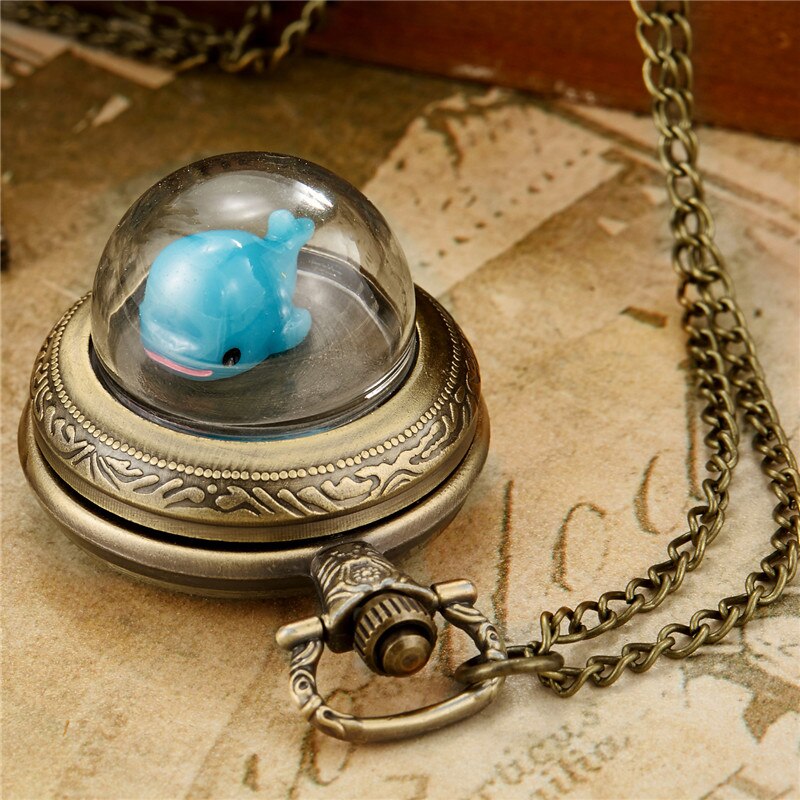 Retro Unique Cute Dolphin Bear Pocket Watch Student Children Boys And Girls Toy Pocket Watch