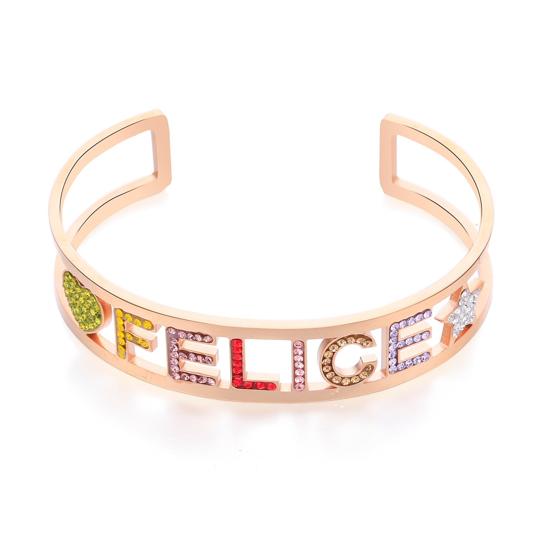 Hohl Bunte edelstahl FELICE knapp Manschette Armbinde Armreif Kristall Rose Gold Glücklich Armreif Für Frauen modisch Schmuck