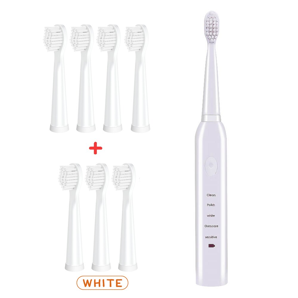 Powerful Ultrasonic Sonic Electric Toothbrush USB Charge Rechargeable Tooth Brushes Washable Electronic Whitening Teeth Brush: White -brush head